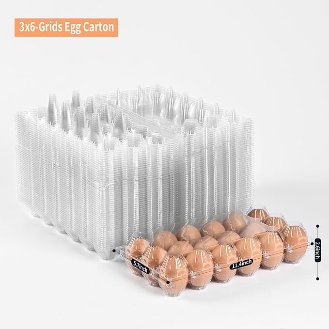110 pc clear plastic Egg Cartons Cheap Bulk, (3 * 6) 18grid Reusable Eggs Carton Bulk, clear Large egg cartons,It Can Hold 2.3 oz of eggs Perfect for Family, Farm, Markets.(3 * 6)