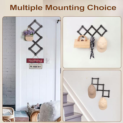 SCUNDA Expandable Hat Rack for Wall, Wall Hook for Coat/Mug/Baseball Cap, 2 Packs Hat Holder for Girls or Boys Room, Kids Room