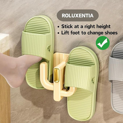 4 Pack Wall Mounted Shoe Rack - Premium Hanging Shoe Organizer Shelf with Sticky Hanging Mounts, Door Shoe Hangers with Hooks for Slippers Storage, White