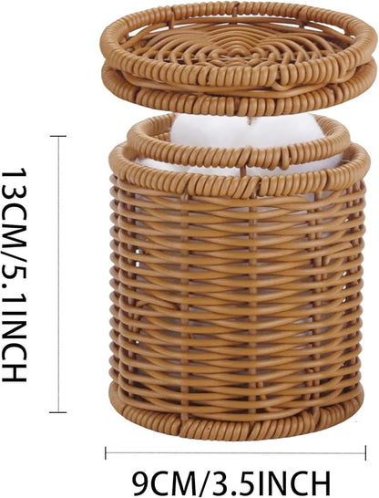Canister, Cotton Swab Holder with Lid, RattanJars,High Capacity Qtip Holder Storage for Floss Picks,Cotton Swab,Makeup Pad
