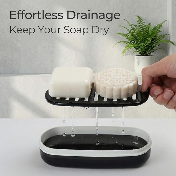 AIMAIAIMAI Shampoo Bar Holder Travel Case for Two Bars – Compatible with Kitsch Solid Shampoo & Conditioner Bars, Large Soap Container for Bathroom or Travel (1 Pack, Black Style A-Large)
