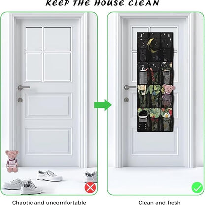 Moon Shoe Organizer Over The Door 12 Pockets Mushrooms Door Hanger Organizer Bathroom Mesh Fabric Black Shoe Holder Hanger for Living Room Space Saving Wall Hanging Storage