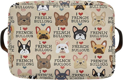 French Bulldog Pattern Rectangle Storage Bin, 15 x 11 x 9.5 in, Collapsible Organizer Storage Basket for Home Décor
