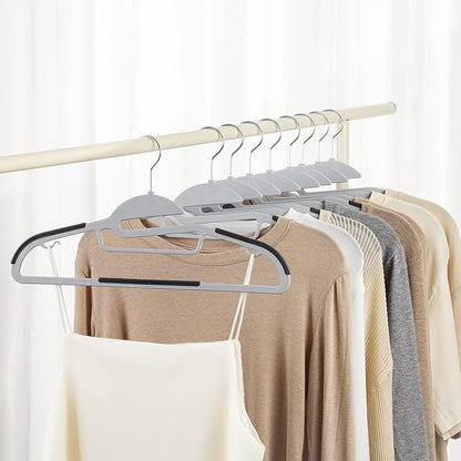 Plastic Hangers Pack of 50, Heavy-Duty Non-Slip Clothes Hangers Space Saving with 360° Swivel Hook Grey/Silver