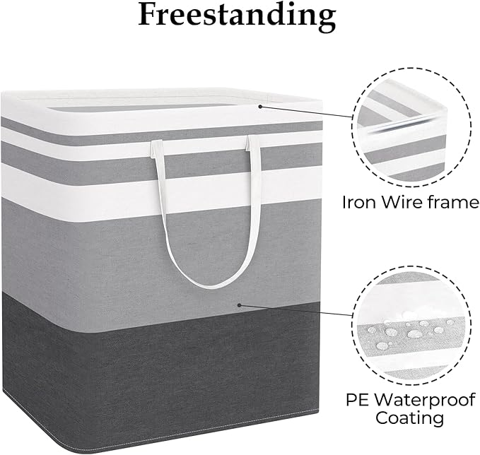 StorageRight Laundry Basket Hamper Large Collapsible Laundry Hamper with Easy Carry Handles，Freestanding Clothes Hampers for Laundry, Bedroom, Dorm, Clothes, Towels, 100L, Gradient Grey