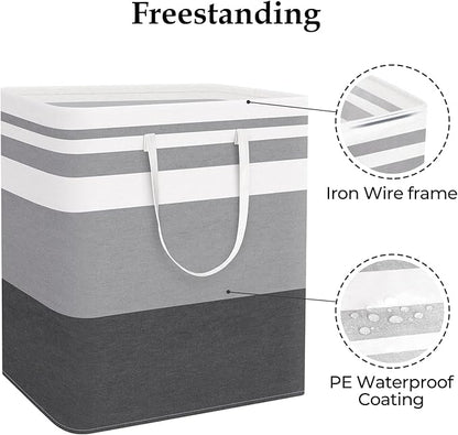 StorageRight Laundry Basket Hamper Large Collapsible Laundry Hamper with Easy Carry Handles，Freestanding Clothes Hampers for Laundry, Bedroom, Dorm, Clothes, Towels, 100L, Gradient Grey