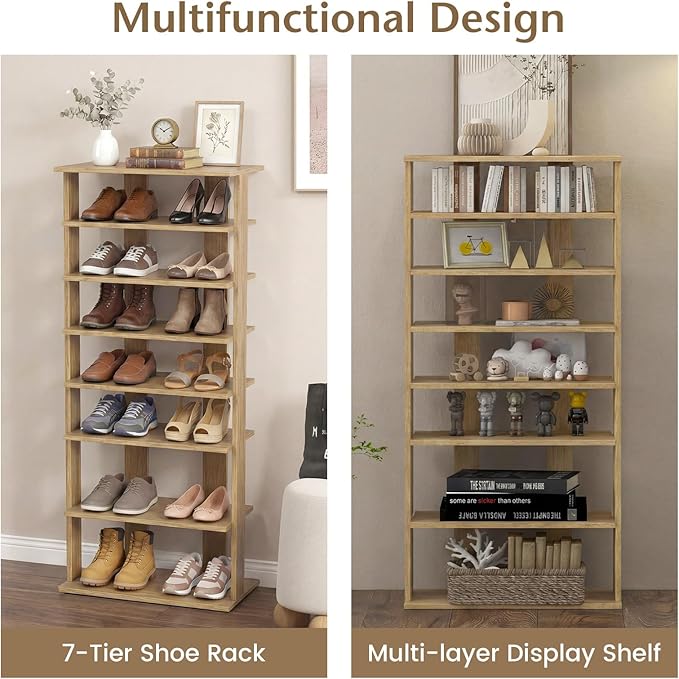 Tangkula 8-Tier Vertical Shoe Rack, Space-Saving Corner Shoe Organizer for 14 Pairs, Narrow Shoe Storage for Entryway, Front Door, or Closet