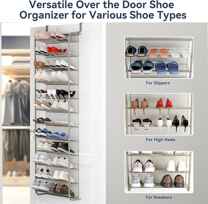 Whitmor 36 Pair Over The Door Shoe Organizer, 12 Tier Hanging Shoe Organizer, Heavy Duty Metal & Mesh Shoe Holder, Hanging Shoe Rack for Closet Organizer & Storage, 74" L x 21.7" W x 7.5" H, Mocha