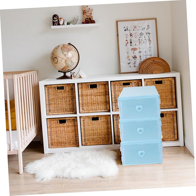 3Pcs Thickened Transparent PP Plastic Shoe Boxes with Drawer Design Dustproof and Moisture-resistant Loafers Storage Containers Light Blue Organizer for Closet and Cabinet
