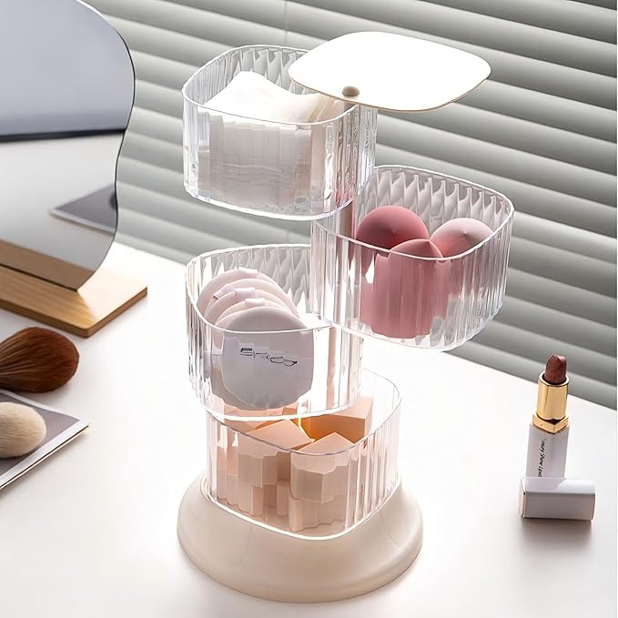 Hair Accessory Organizer, 4-Layer Rotating Clear Hair Tie Organizer for Hair Clips, Headbands, Hair Ties, Earring, Necklace, Ring, Jewelry Boxes & Organizers for Girls & Women (4-Layer，White)