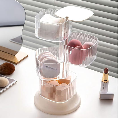 Hair Accessory Organizer, 4-Layer Rotating Clear Hair Tie Organizer for Hair Clips, Headbands, Hair Ties, Earring, Necklace, Ring, Jewelry Boxes & Organizers for Girls & Women (4-Layer，White)