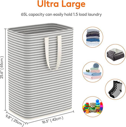 Lifewit 1 Pack Laundry Basket 65L Each, Collapsible Clothes Hamper with Reinforced Handles, Freestanding Waterproof Design for Bedroom and Laundry Room, Grey 65L Total