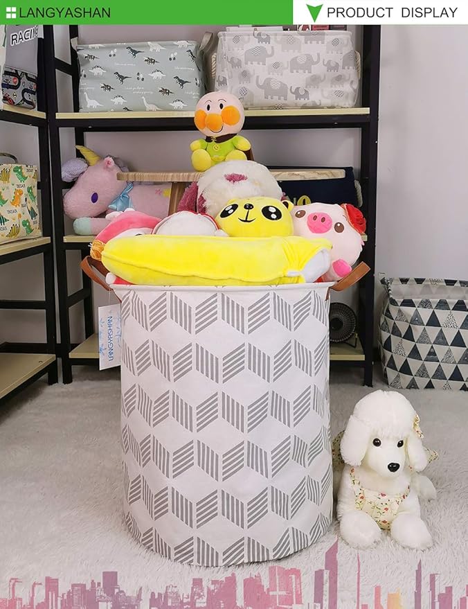 Laundry Basket Canvas Fabric Collapsible Organizer Basket for Storage Bin Toy Bins Gift Baskets Bedroom Clothes Children Nursery Hamper (Gery wave)