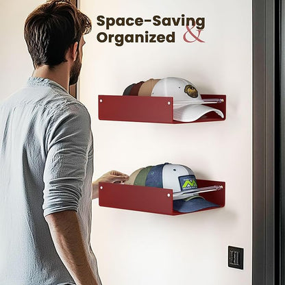 FEMELI 2 Packs Hat Organizer for Baseball, Each Acrylic Hat Racks Organizer Fit 10 Caps, Sturdy Wall Mount Holder for Men Baseball Cap Storage (Brown)