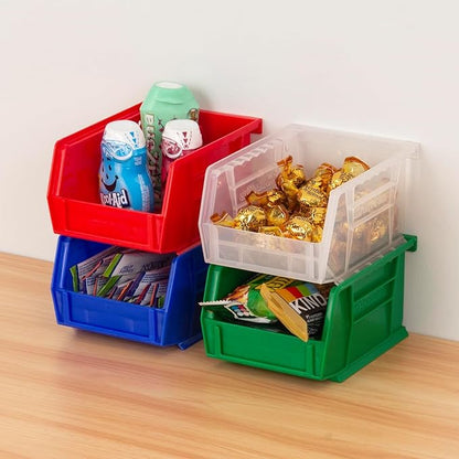 Akro-Mils 30210 AkroBins Plastic Storage Bins, Space-Saving Stackable Bins for Garage, Pantry, Craft Organization, 5" x 4" x 3", Stone, 6-Pack