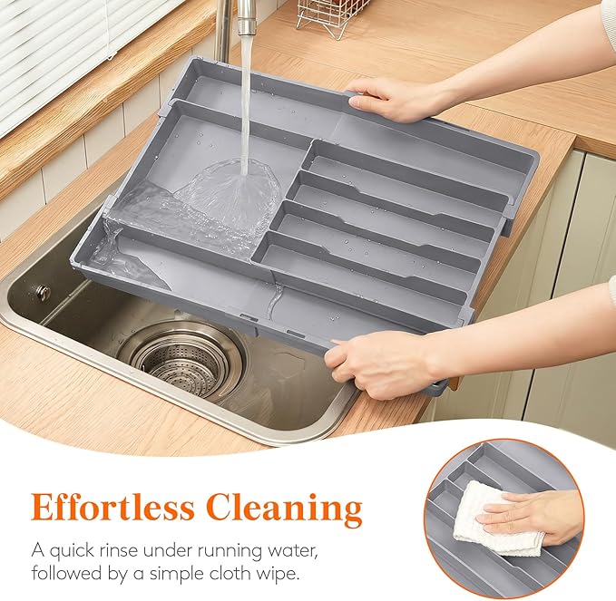 Lifewit Silverware Drawer Organizer, Expandable Utensil Tray for Kitchen, BPA Free Flatware and Cutlery Holder, Adjustable Plastic Storage for Spoons Forks Knives, 4-7 Slots, Gray