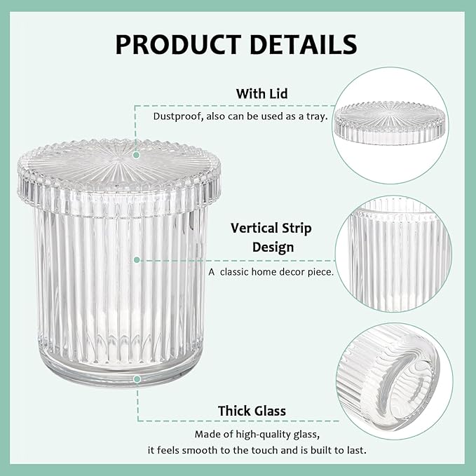Hipiwe Glass Qtip Holder Dispenser - 2 Pcs Apothecary Jars Set with Lid, Clear Cotton Swabs and Balls Canister, Vanity Makeup Organizers and Storage Bathroom Essentials Accessories Decor