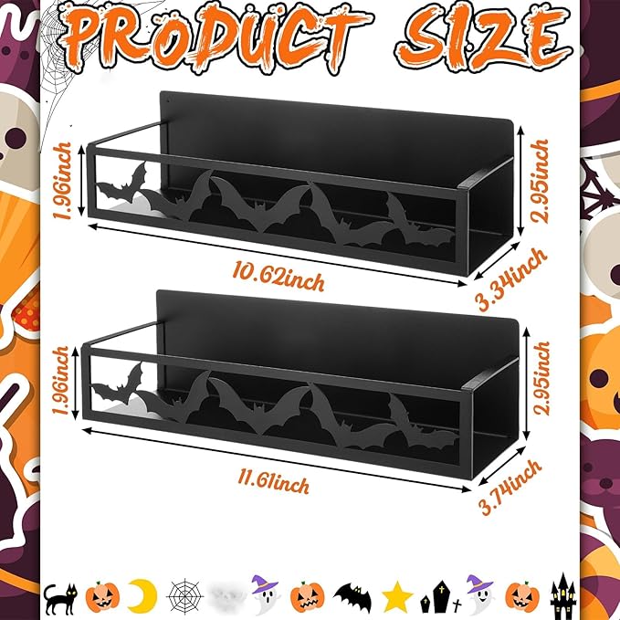 Beeveer 2 Pack Bat Magnetic Spice Rack for Refrigerator Metal Magnet Basket Shelf for Fridge Seasoning Storage Organizers Home Decor Kitchen Accessories (Black)