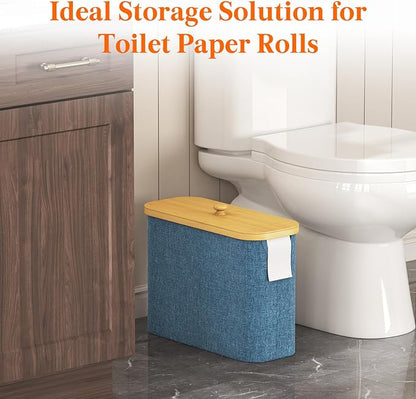 Lifewit Toilet Paper Storage Holder for 9 to 12 Rolls, Free Standing Toilet Paper Basket Stand with Bamboo Lid, Collapsible Fabric Bathroom Organizer Box for Mega Rolls, 23L, Large, Dark Blue