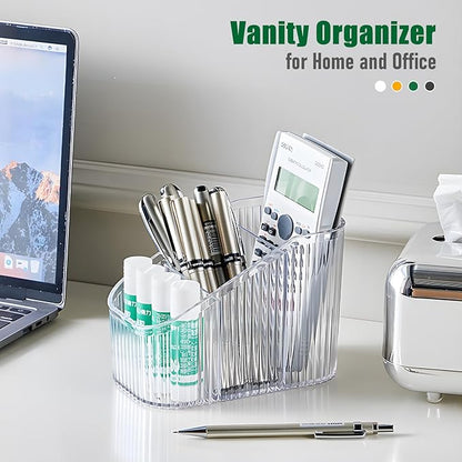 Clear Makeup Brush Holder Organizer for Vanity, Bathroom Countertop Organizer 6Cups, Toiletry Organizer, Storage & Display for Skincare, Perfume, Hairbrush, Sunglasses & Desk Accessories