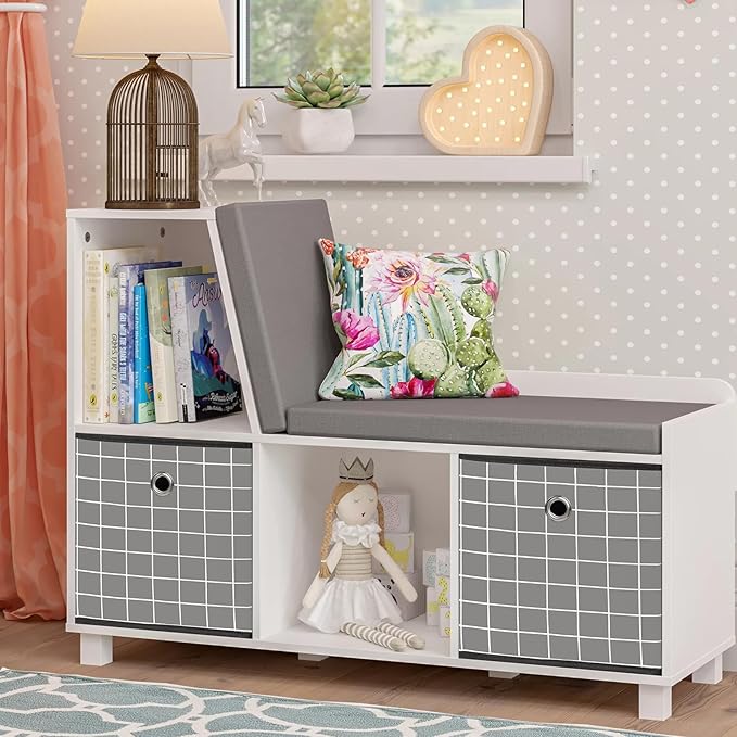 Foldable Storage Cubes Bins,11 Inch Cloth Storage Cube Fabric Storage Box Cubes Organizer Baskets with Dual Handles for Home Organizer Set of 3 (Grey grid)