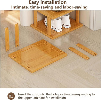 Vertical Shoe Rack - Wooden Space Saving Corner Shoe Shelf, 5 Tiers, No-Tool Need for Entryway, Closet