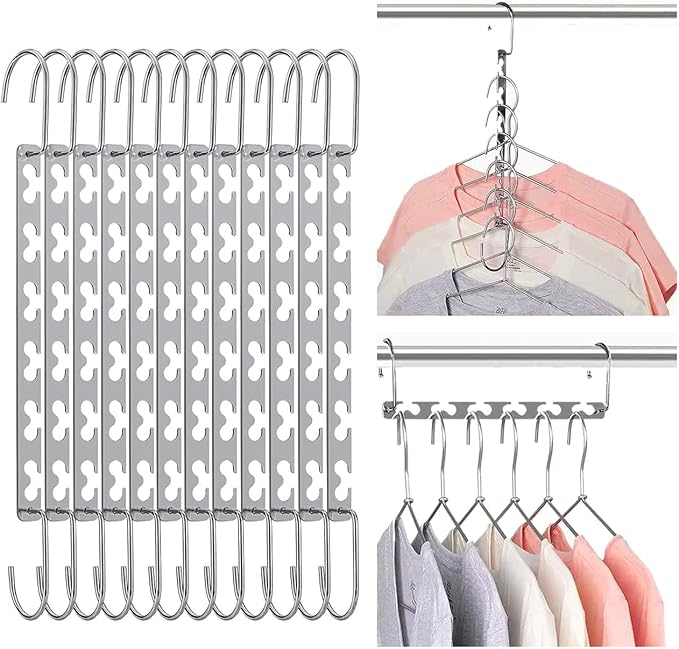 Space Saving Hangers for Clothes, Sturdy Metal Hangers Wardrobe Closet Organizer, Magic Cascading Hanger, Pack of 12