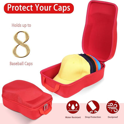 khanka Hard Storage Carrying Case Compatible with Baseball Caps This Organizer Holder Protects up to 8 Hats (Red)