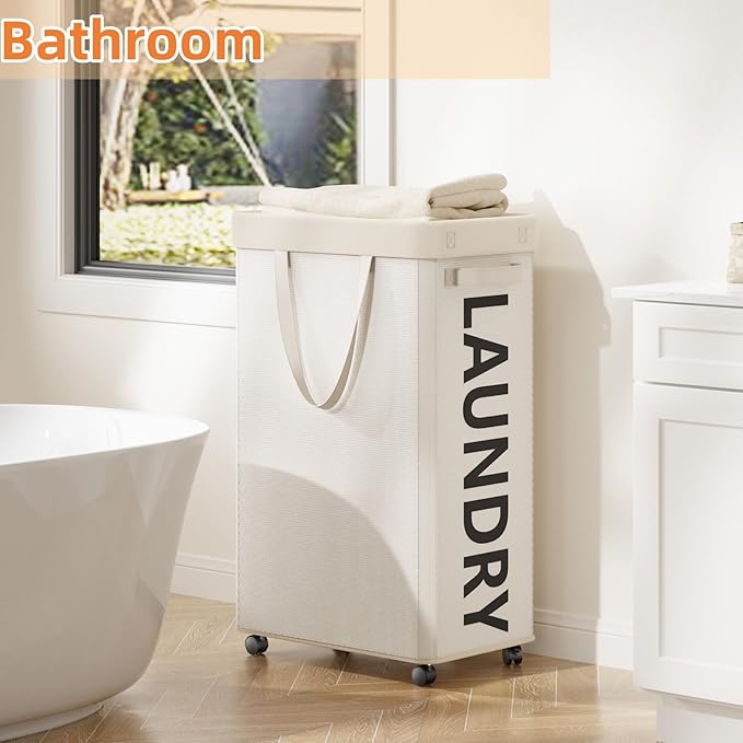 Optish 2 Pack Rolling Laundry Basket with Wheels, 90L Hamper with Wheels and Removable Mesh Bag, White Laundry Baskets on Wheels for Bedroom, Dorm, Clothes Hamper Organizer