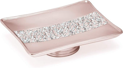 Zahari Home Sinatra Soap Dish Unique Design Stylish Bling Glass Mosaic Décor Soap Bar Holder, Blush