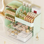 Booklov Makeup Organizer for Vanity, Countertop Cosmetic Display Case with Clear Acrylic Drawers, Bathroom Counter Beauty Caddy, Cute Table Storage Holder for Skincare, Brush Lipsticks, Crystal Green