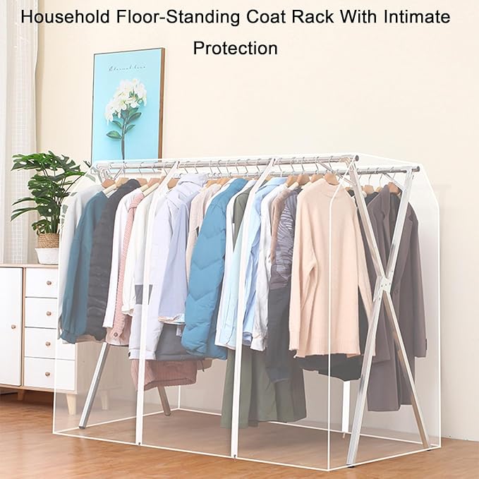 Clothes Rack Cover with Zipper, Dustproof Clothes Cover with 2 Durable Zipper Clothing Waterproof Protector, Designed for X-Type Coat Racks(Clear,160x130x95cm/63x51x37in)