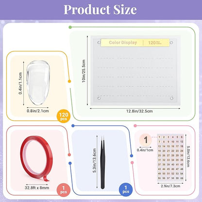 Segbeauty 120 Colors Nail Art Display Board with Accessories, Acrylic Rack Colors Showing Shelf for Nail Sample Display Practice, Nails Stand with False Tips Double Sided Tape Tweezers Number Stickers