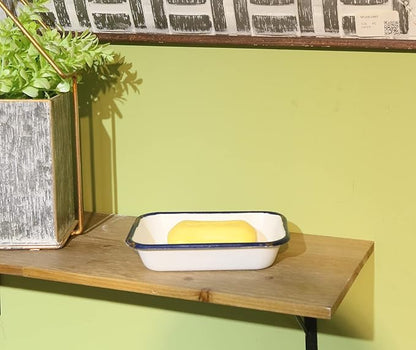 Joy Choice 6.5" Farmhouse Soap Dish with a Tray - White Metal Soap Dish for Bathroom, Tub and Kitchen, Farmhouse Sponge Holder for Kitchen Sink(White)