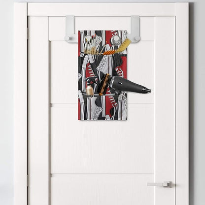 Ambesonne Retro Hanging Pocket Organizer, Retro Shoes Pattern Sneakers Nineties Casual Clothing Cartoon, Printed Polyester Storage Bag with Pockets, 9" x 16", Vermilion White and Grey