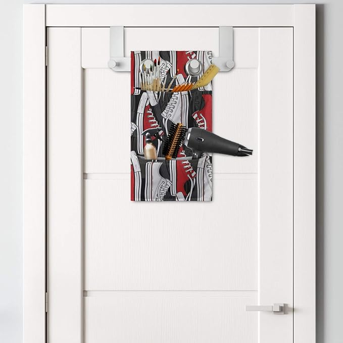 Ambesonne Retro Hanging Pocket Organizer, Retro Shoes Pattern Sneakers Nineties Casual Clothing Cartoon, Printed Polyester Storage Bag with Pockets, 9" x 16", Vermilion White and Grey