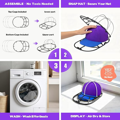 Hat Washer Cage with Mesh Bag – Baseball Cap Cleaner for Washing Machine & Dishwasher, 1 Set (Assembly Required)