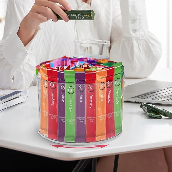 Drink Packet Organizer for Powdered Drink Mix,Powder Packet,Water Packet,Water Flavor Packet,Lazy Susan 360° Turntable Organizer for Drink Mix Necessities