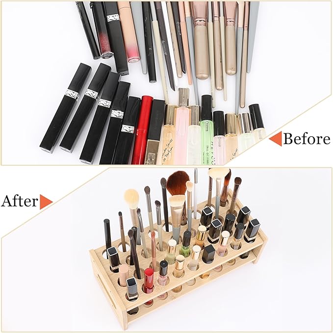 ELLDOO Rollerball Perfume Organizer, 36 Spaces Bamboo Perfume Storage Holder Beauty Scent Holder with Handle, Makeup Lipgloss Lipstick Display Case
