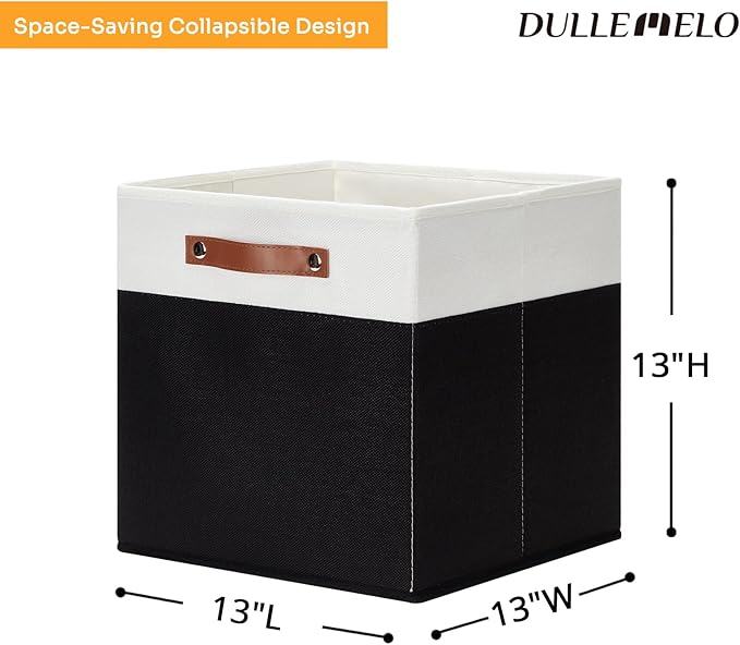 DULLEMELO Storage Cubes 13 inch,Cube Storage Bins with Handles for Organizing,Fabric Storage Baskets for Shelves Nursery Closet Home Organization (White&Black-4 Pack)