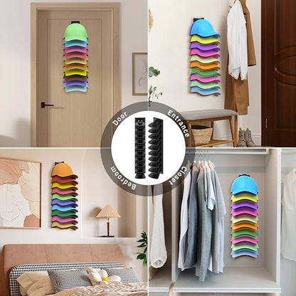 Volnamal Hat Organizer for Baseball Caps, 2 Pack Hold Up to 40 Hats, Hat Rack for Wall Space Saving, Hat Hanger w/Strong Adhesive Hat Storage Holder Display for Closet Door and Wall (Black)