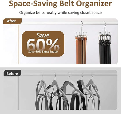 ZEDODIER 4 Pack Belt Organizer for Closet, Heavy-Duty Rotating Belt Hanger Rack Holds Multiple Belts, Hanging Space Saving Metal Belt Holder for Closet Storage, Silver