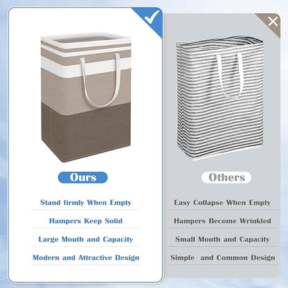 BlissTotes 3-Pack Laundry Basket, Freestanding＆Waterproof Laundry Hamper, Collapsible Tall Clothes Hamper with Easy Carry Handles for Clothes, Towels in the Family and Dorm,Gradient Khaki,88L