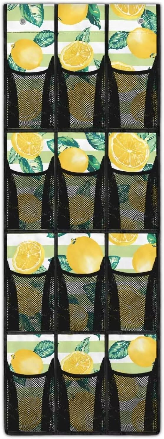 Lemons Over the Door Shoe Organizer,Hanging Storage Bags with 12 Mesh Large Pockets,Behind Door Shoes Hang Holder Rack