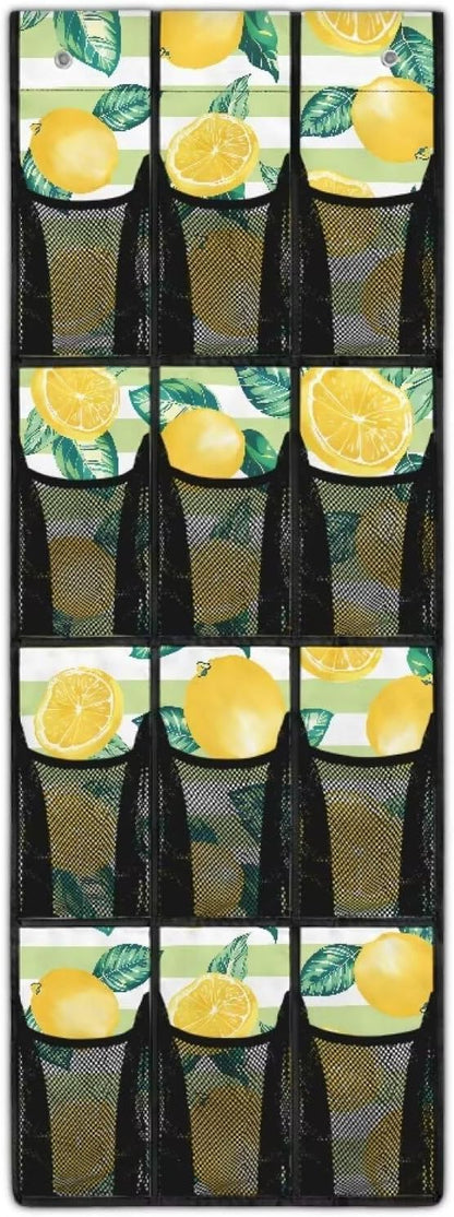 Lemons Over the Door Shoe Organizer,Hanging Storage Bags with 12 Mesh Large Pockets,Behind Door Shoes Hang Holder Rack