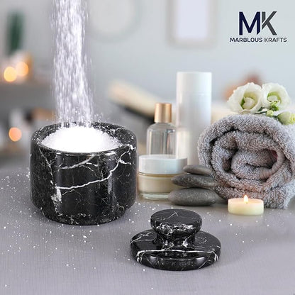 MARBLOUS KRAFTS Marble Salt Cellar 3" Inch Black Zebra Stone Salt Dish, Sugar, Seasoning Salt Containers for Countertop, Modern Salt Holder with Lid, Kitchen Spice Jar, Perfect Mother’s Day Gift