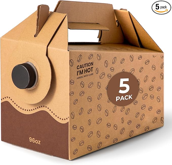 Fit Meal Prep 5 Pack 96 oz Disposable Coffee Dispensers with Handle, Insulated to Go Storage Containers, Portable Coffee Box Cold Hot Drink Dispenser Bulk for Party, Catering, Office, Take Out