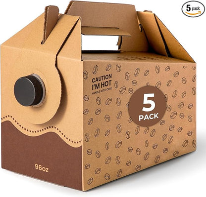 Fit Meal Prep 5 Pack 96 oz Disposable Coffee Dispensers with Handle, Insulated to Go Storage Containers, Portable Coffee Box Cold Hot Drink Dispenser Bulk for Party, Catering, Office, Take Out