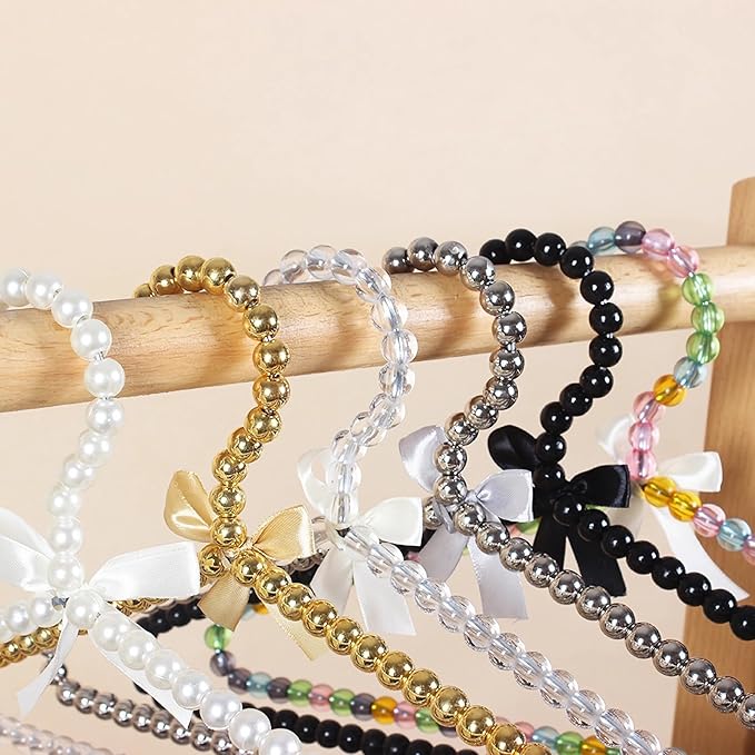6-Piece Pearl Clothes Hanger Set Wedding Hanger Bridal Bridesmaid Hangers for Wedding Dress Standard Pearl Hangers (Transparent, 6)