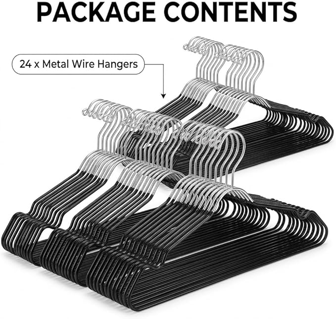 24-Pack Metal Hangers with Shoulder Notch - Heavy Duty Wire Clothes Hangers, Ultra-Thin Stainless Steel, Non-Slip, Space-Saving Coat Hangers for Home, and Hotels - Rust-Resistant and Durable